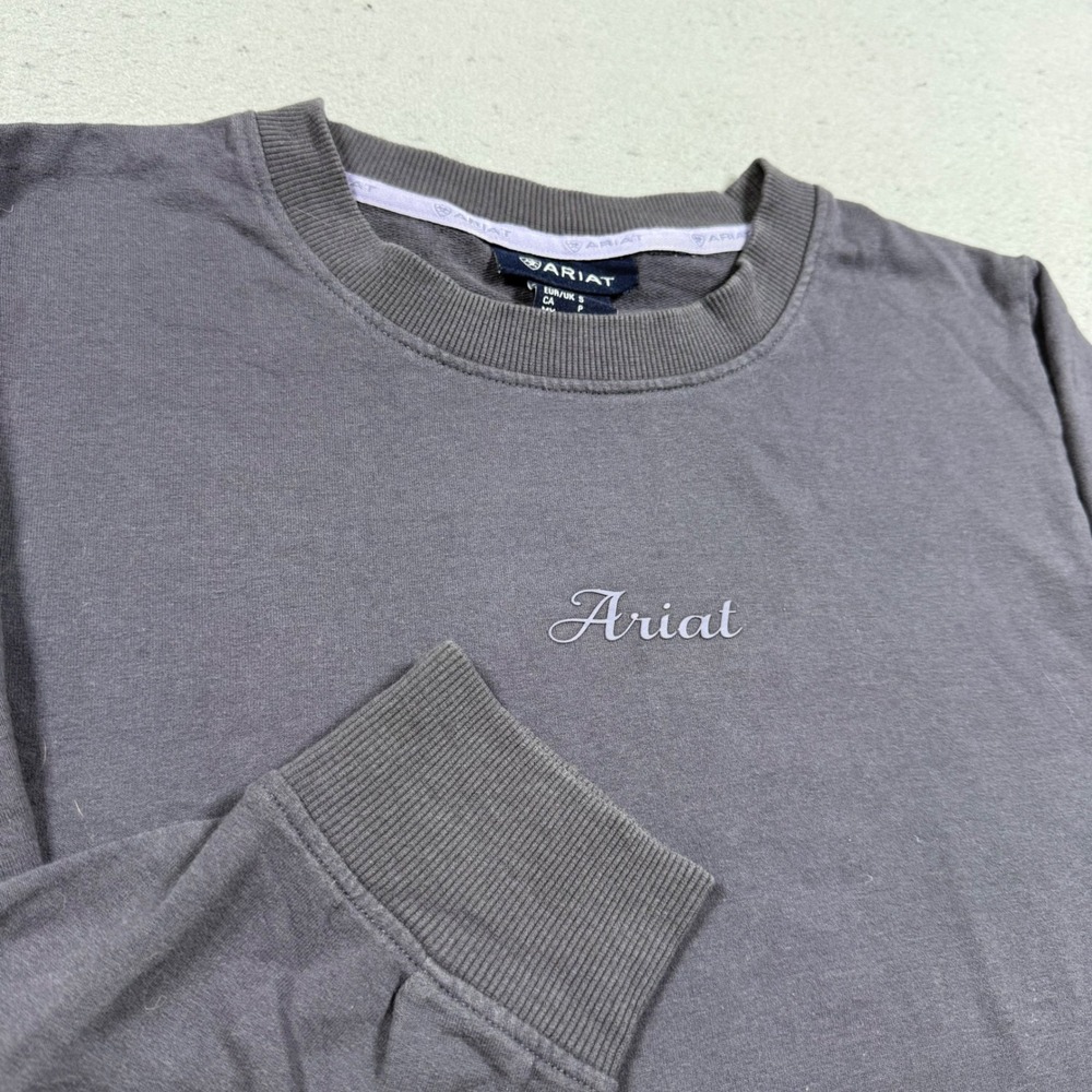 Ariat Womens Long Sleeve Crewneck Sweatshirt Charcoal Gray Script Logo Small